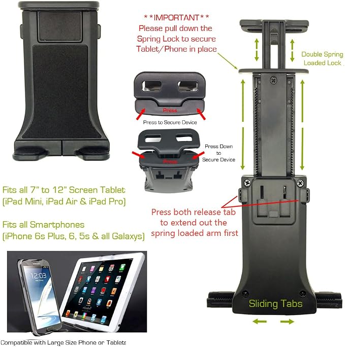 ChargerCity Premium Center Extension Car Seat Headrest Mount Holder for Smartphone & Tablets (Switch Also)