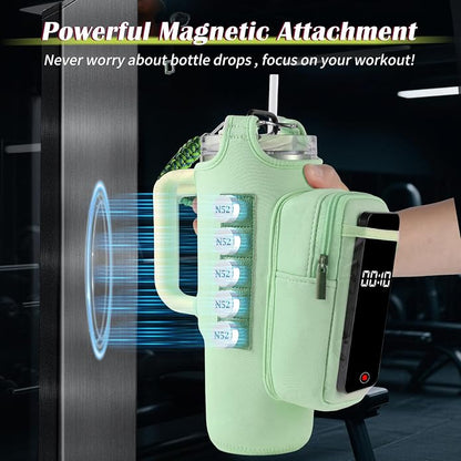 Magnetic Gym Bag for Men Women, Water Bottle Carrier Holder with Strap for Stanley, Small Bag Accessories pouch with N52