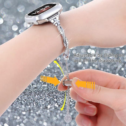 Bling Band Compatible with Fitbit Versa 4/Sense, Fitbit Versa 3/ Sense 2, Double Twist Metal Bangle Bracelet with Rhinestones for (Fitbit Versa 3/Sense, Silver)