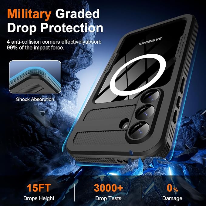 GOLDJU for Samsung Galaxy S26 Plus Case Waterproof, S26 Plus Case with Built-in Screen & Lens Protector, Shockproof Full Body Protection Phone Case, Compatible with MagSafe/Wireless Charging, Black
