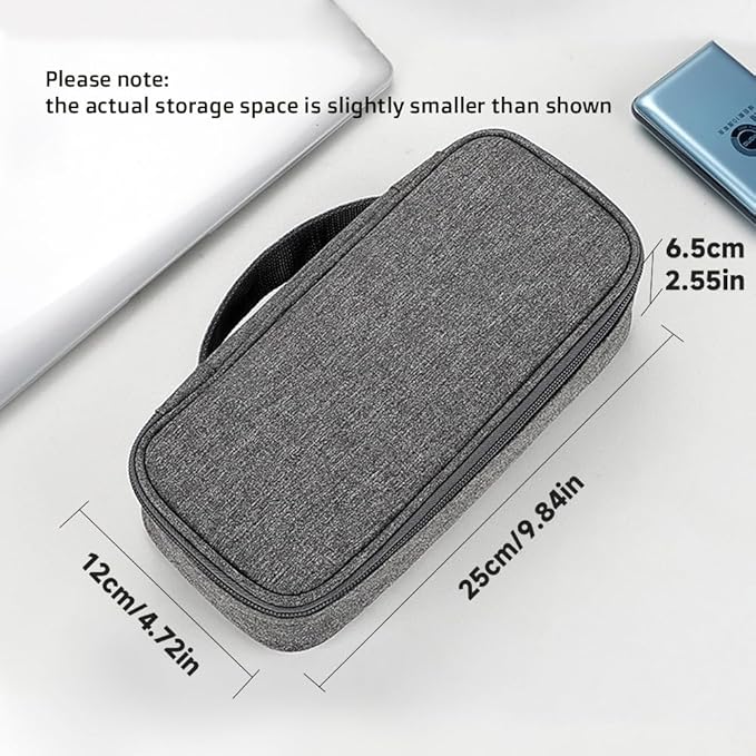 Teskyer Tech Organizer Pouch with Handle, Dark Grey | Water-Resistant Fabric, Adjustable Dividers, Multiple Compartments, Protective Lining, Travel and Office Use