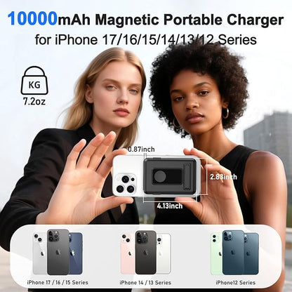 Magnetic Portable Charger, 10000mAh Wireless Power Bank for iPhone with Built-in Cables, 20W Fast Charging for Magsafe Battery Pack with Stand for iPhone Air/17/16/15/14/13/12 and Apple Watch
