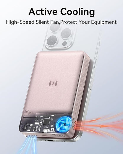 Magnetic Portable Charger for iPhone with Active Cooling, 10000mAh Qi2 15W Magsafe Power Bank with Stand, 35W USB C for Samsung Android, Wireless Battery Pack for iPhone 17/16/15 Series