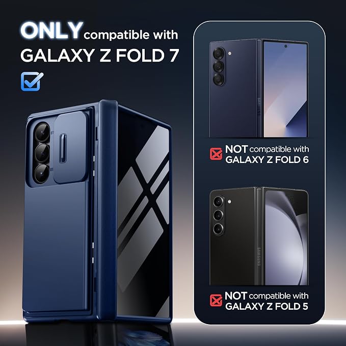 TONGATE Wallet for Z Fold 7 Case with Privacy Screen Protector, [4-Card Holder][Anti Spy] Built-in Large Stand & Slide Camera Cover Z7 Shockproof Phone Case for Samsung Galaxy Z Fold 7 2025 8", Blue