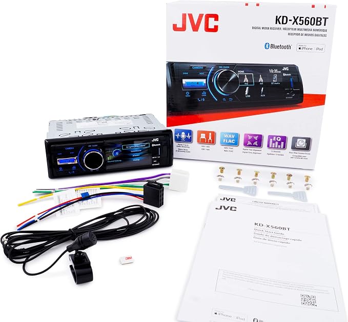 JVC - KD-X560BT - Digital Media Car & Marine Bluetooth Receiver iPhone/Android/USB/AUX Car Stereo with Rear Camera Input