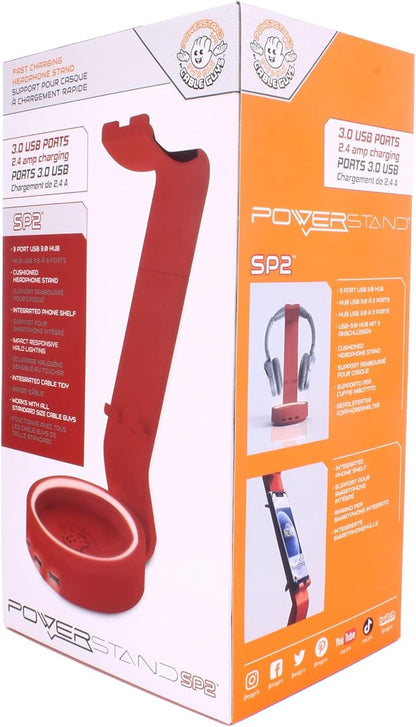 Cable Guys Powerstand SP2: RED - Light Up Three Port Charging Station & Headphone Cradle for Cable Guys, The Original Mobile Phone & Gaming Controller Holder, Exquisite Gaming