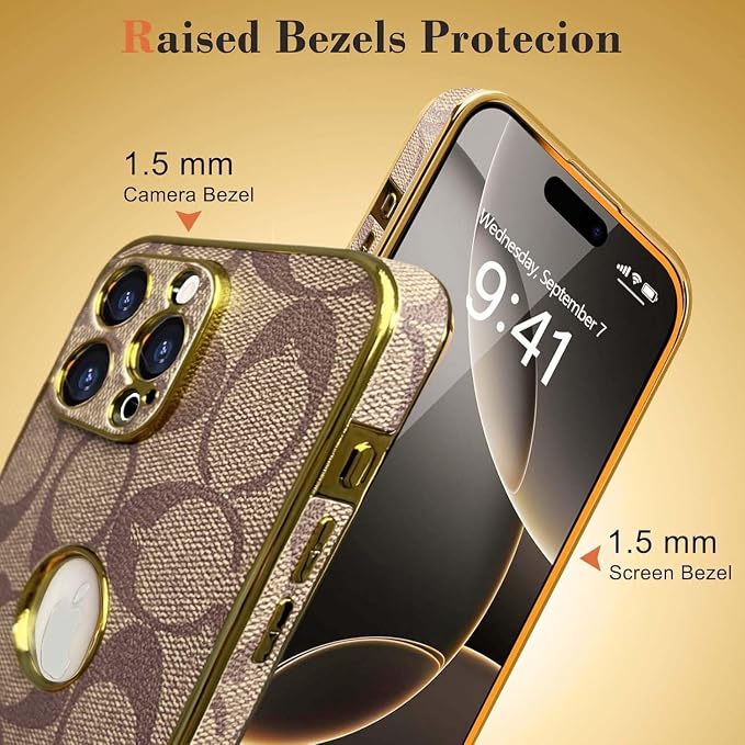 Compatible with iPhone 17 Pro Max Case with Logo View , Luxury Elegant Full Protection Slim Shockproof Leather Case with Camera Lens Protector Phone Cover for iPhone 17 Pro Max for Women Men