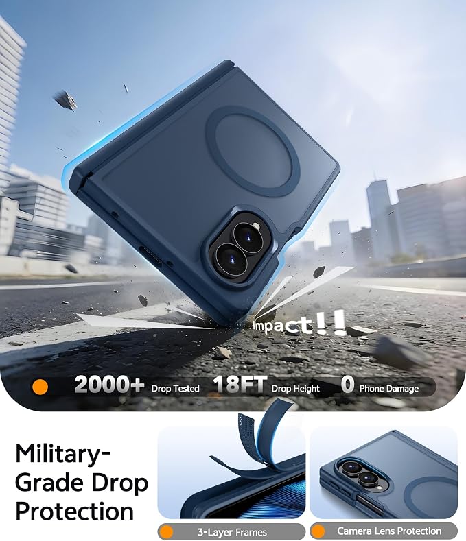 FNTCASE for Samsung Galaxy Z Fold 8 Case, Fit for Magsafe, Hinge Protection | Screen Protector, Translucent Matte Magnetic Back, 18FT Military Grade Drop Proof, Protective Phone Cover, Blue