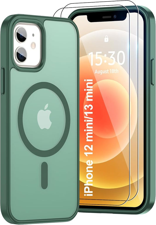 Pilaru for iPhone 12 mini Case & 13 mini Case [Compatible with Magsafe] Translucent Matte Magnetic Case,SlimThin Shockproof Military Grade Drop Protection Cover for 12 mini/13 mini-Dark Green