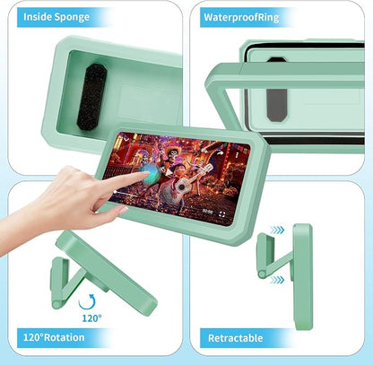 Shower Phone Holder Waterproof, 480° Rotatable Retractable Adjustable Anti-Fog High Sensitivity Touch Screen Bathroom Shower Phone Case, Bathroom Wall Phone Mount for 4-7" Cellphones (Green)