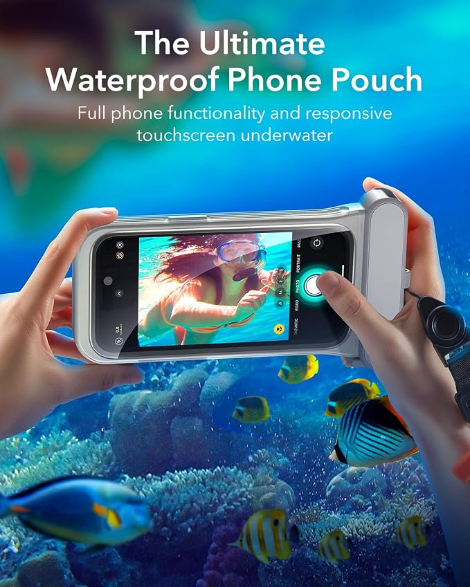 ESR Waterproof Phone Pouch for iPhone 13 Pro / 14 Pro / 15 Pro, Underwater Touch Sensitivity, IPX8 Floating Waterproof Cellphone Case with Lanyard, Dry Bag for Snorkeling, Titanium