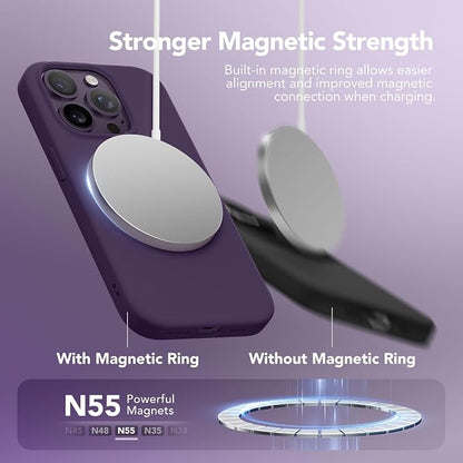 GONEZ for iPhone 14 Pro Max Case Silicone, Compatible with MagSafe, with Screen Protector + Camera Lens Protector, Liquid Silicone Shockproof Protective Phone 14 ProMax Case 6.7", Deep Purple