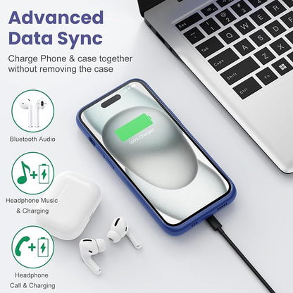 Feob Battery Case for iPhone 15 Pro, [2026 Upgraded] 7500mAh Slim Portable Smart Charging Case Rechargeable Protective Extended Charging Cover for iPhone 15 Pro-Blue
