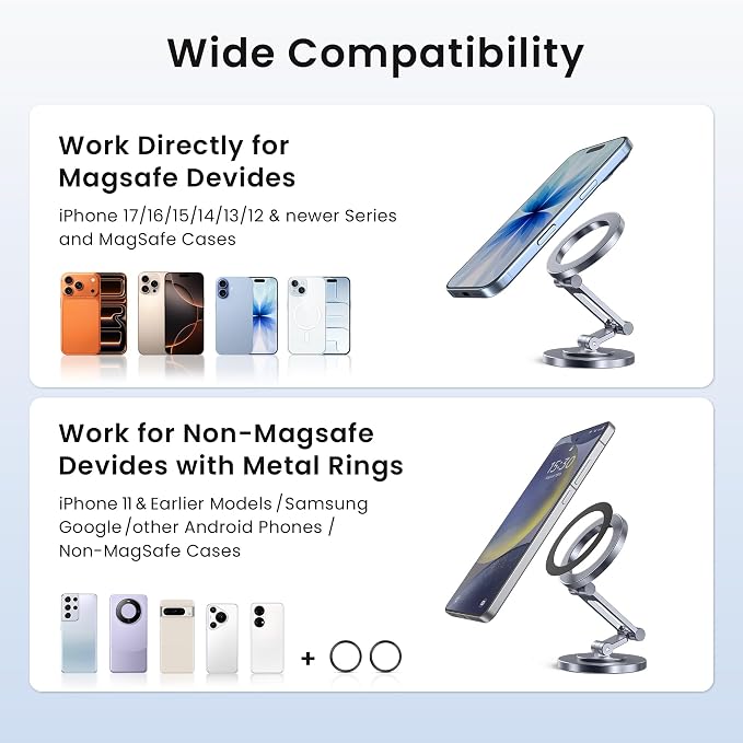 Itramax Dual Magnetic Ring Phone Holder,360° Rotating Adjustable Mag/Safe iPhone Stand,Double Magnet Zinc Alloy Car Phone Mount for iPhone 17 Air 16 15 14 13 Pro Max,Galaxy S25 S24 S23,Gym,Golf Cart