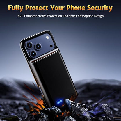 2026 Ultra-Slim Battery Case for iPhone 17 Pro (6.3 inch), Charging Case 7000mAh Rechargeable Portable Extended Charger Case Cover w/Tempered-Glass Protector - Black