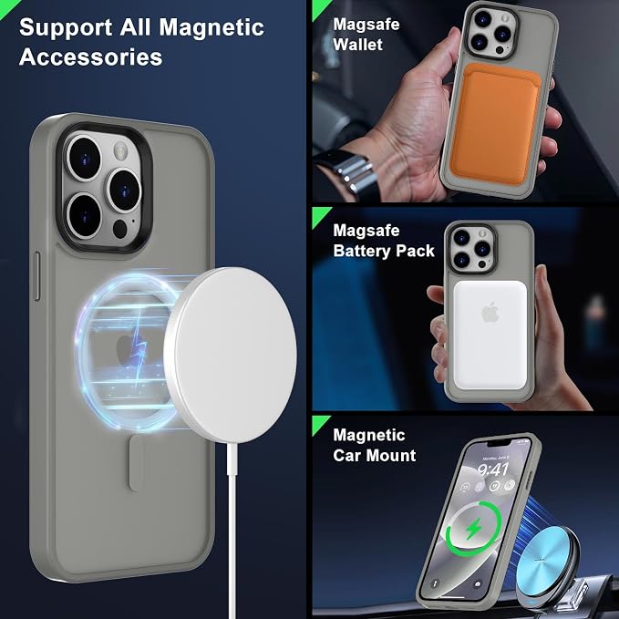MOCCA Strong Magnetic for iPhone 12 Pro Max Case,[Compatible with Magsafe][Glass Screen Protector+Camera Lens Protector] Slim Thin Shockproof Cover Phone Case for iPhone 12 Pro Max 6.7",Titanium Gray