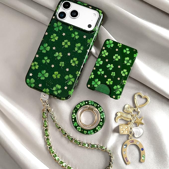 VELVET CAVIAR Compatible with MagSafe Phone Grip 2.0 | Cute Magnetic Ring Holder | Finger Loop Kickstand | Pop On Accessory for iPhone 17, 16, 15, 14, 13, 12 | Lucky Clover Green