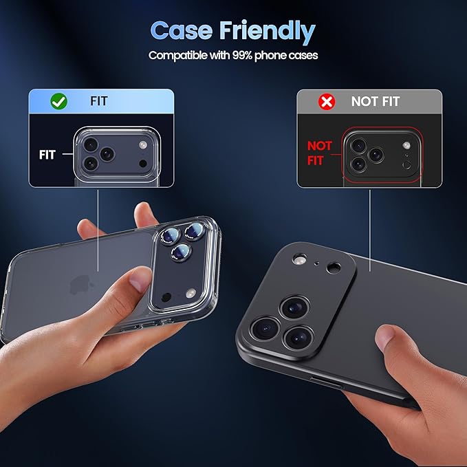 CACOE Camera Lens Protector for iPhone 17ProMax/17Pro/16ProMax/16Pro/15ProMax/15Pro/14ProMax/14Pro, [Anti-Scratch] [Drop-Proof][Strong-Adhesion] Camera Screen Cover(Dark Blue)
