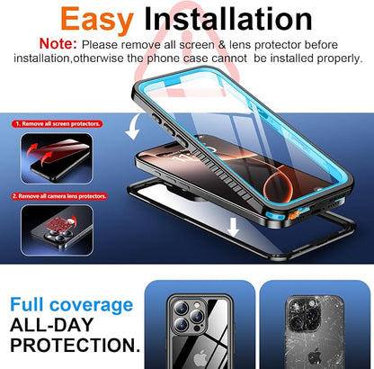SPIDERCASE for iPhone 16 Pro Max Case Waterproof, Built-in Screen & Camera Protector [IP68 Underwater][Full Body Shockproof][Dustproof] Heavy Duty Rugged Phone Cover 6.9", Blue