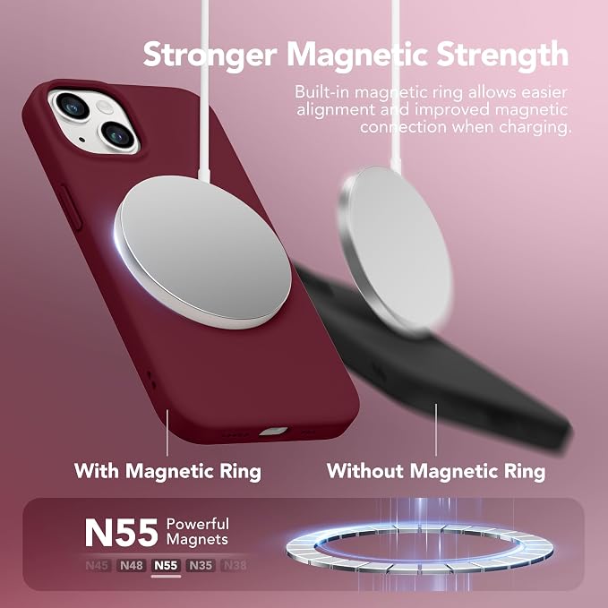 GONEZ Magnetic for iPhone 14 Case, Compatible with Magsafe, with Screen Protector + Camera Protector, Anti-Scratch Microfiber Lining, Liquid Silicone Shockproof Protective Phone Case, Maroon