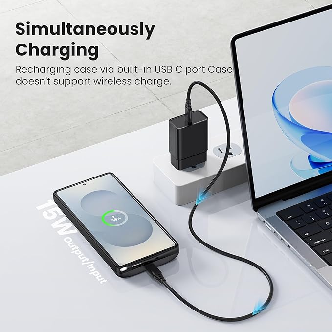 Charging Phone case for Samsung Galaxy Galaxy S24 Plus/S25 Plus Battery Case, Real 10000mAh Portable Power Bank with Magnetic Wireless Charging Black