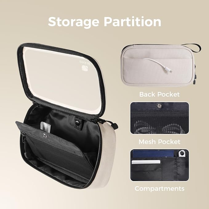 pack all Clear Electronic Organizer, TPU Cable Organizer Bag, Compact Cord Travel Organizer for Cables, Chargers, Phones, USB cords, SD Cards (Beige)