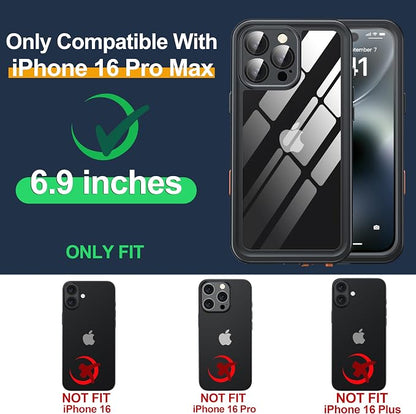 for iPhone 16 Pro Max Case Waterproof, Built-in Privacy Screen & HD Screen Double Front Frame [IP68 Underwater] Shockproof Dustproof Full Body Protection iPhone 16 Pro Max Phone Case