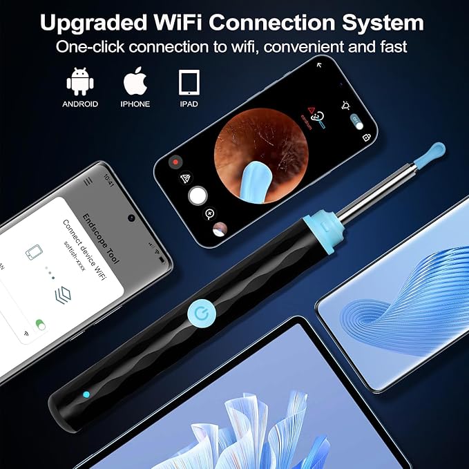Ear Wax Removal, Ear Wax Removal Tool Camera Built-in 1296P, Easy and Safe Ear Cleaning, Earwax Removal kit with 9 Ear Set and 8 Traditional Tools, Ear Cleaning Kit for iPhone,iPad,Android (Black)