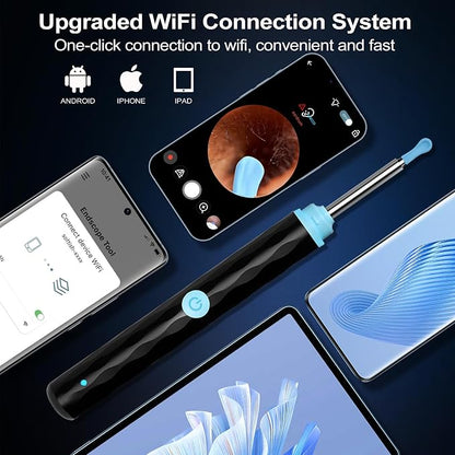 Ear Wax Removal, Ear Wax Removal Tool Camera Built-in 1296P, Easy and Safe Ear Cleaning, Earwax Removal kit with 9 Ear Set and 8 Traditional Tools, Ear Cleaning Kit for iPhone,iPad,Android (Black)
