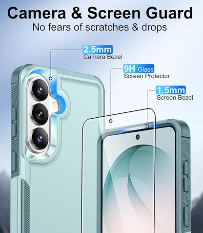 Red2Fire for Samsung Galaxy S26 Case 6.3 Inch, [Military Grade Drop Protection][2 Pack Screen Protectors] Heavy Duty Full Body Shockproof Non-Slip Phone Case,Mint Green
