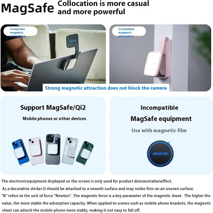 Magnetic Selfie Phone Light,Amaran Go Dual LED Light Source with Adjustable Mirror Light CCT 2700K-6500K,Rechargeable for Selfie,Makeup,Video Conference,TikTok,for iPhone & Android (Pink)