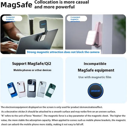 Magnetic Selfie Phone Light,Amaran Go Dual LED Light Source with Adjustable Mirror Light CCT 2700K-6500K,Rechargeable for Selfie,Makeup,Video Conference,TikTok,for iPhone & Android (Pink)