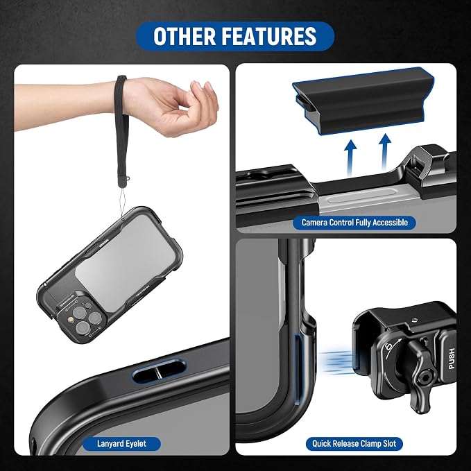 NEEWER 16 Pro Max Cage, Quick Release Video Rig Phone Stabilizer Compatible with iPhone 16 Pro Max with 67mm Filter Adapter, 17mm Lens Backplate, T Mount Lens Adapter Compatible with Moment, PA074