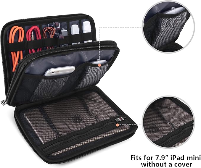 BUBM Double Layer Electronic Accessories Organizer, Travel Gear Bag for Cables, USB Flash Drive, Plug and More, Perfect Size Fits for iPad mini (Medium, Gray) | Travel Gadget Bag for Cables, USB Flash Drive, Plug and More, Perfect Size Fits for iPad Mini