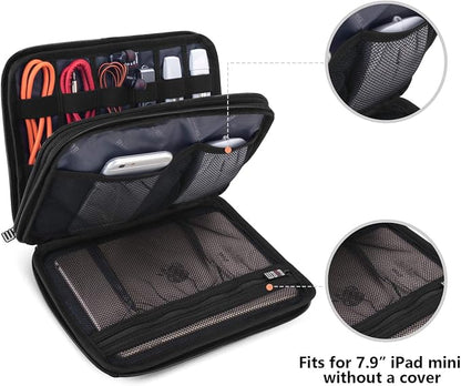 BUBM Double Layer Electronic Accessories Organizer, Travel Gear Bag for Cables, USB Flash Drive, Plug and More, Perfect Size Fits for iPad Mini (Medium, Blue) | Travel Gadget Bag for Cables, USB Flash Drive, Plug and More, Perfect Size Fits for iPad Mini
