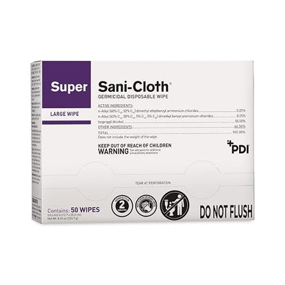 PDI Super Sani-Cloth Germicidal Disposable Wipe, Large, Individual, 5" x 8"