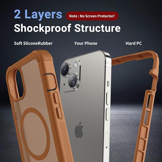 jaroco Magnetic for iPhone 14 Case, [Compatible with MagSafe][Military Grade Drop Protection][Heavy Duty Protection][Non-Slip][Shockproof] 2-Layer Durable Bumper Phone Case 6.1''-Brown