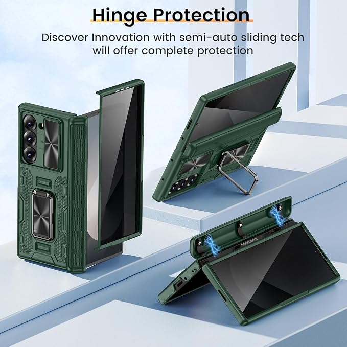 VEGO for Samsung Galaxy Z Fold 6 Case with Hinge Protection | Full-Body Case Built-in Privacy Screen Protector & Slide Lens Cover & Stand Shockproof Phone Case for Galaxy Fold 6 - Green