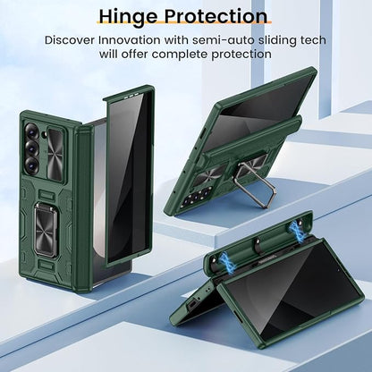 VEGO for Samsung Galaxy Z Fold 6 Case with Hinge Protection | Full-Body Case Built-in Privacy Screen Protector & Slide Lens Cover & Stand Shockproof Phone Case for Galaxy Fold 6 - Green