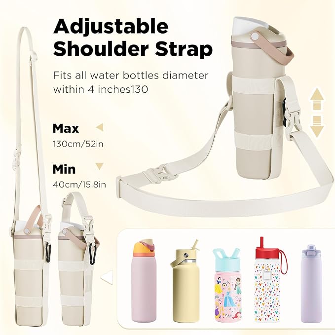 EasyAcc Water Bottle Holder Strap Sling, for Owala FreeSip 24 32 40 oz, Hydro Flask, Cirkul, Yeti, Stanley Flip, Universal Water Bottles, with Carabiner, for Walking Curise Travel (Bottle Excluded)