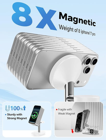 2026 3 in 1 Wireless Charging Station for Apple MagSafe Charger, 15W Fast Magnetic Mag-Safe Charger Stand for iPhone 17 16 15 14 13 12 Apple Watch AirPods Series, SilverWhite
