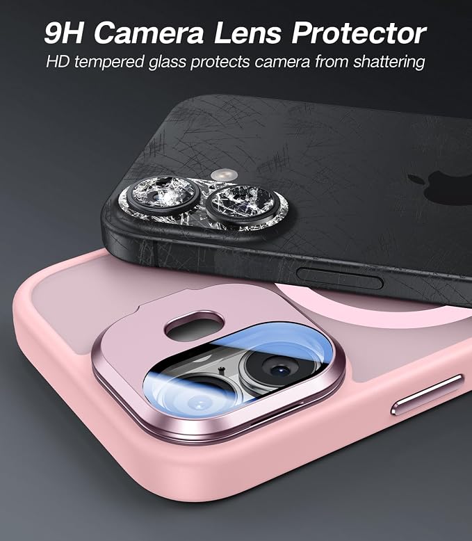 [Upgraded] for iPhone 16 Case with Camera Cover Stand [Fit for MagSafe][9H Camera Lens Protector] Mil-Grade Protection Translucent Matte Silicone Magnetic iPhone 16 Phone Case, Pink
