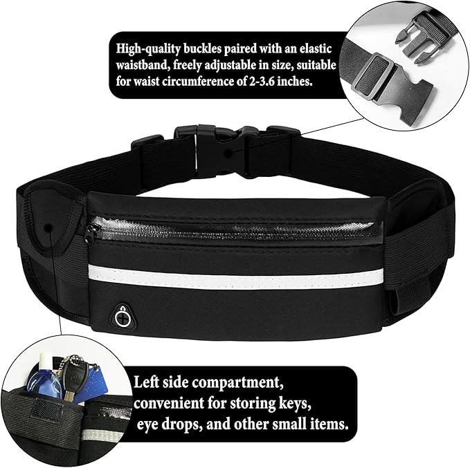 Running Belts for Women and Men,Waterproof Fanny Pack,Flip Belt Running Belt with Water Bottle,Running Phone Holder (Black)