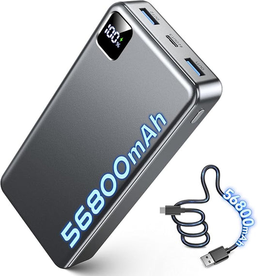 Portable Charger Power Bank, 56800mAh Battery Pack, 22.5W Fast Charging Portable Phone Charger for Camping Travel Essential Compatible with iPhone 17/16/15/14/13 Series, Samsung, Google,iPad-Gray