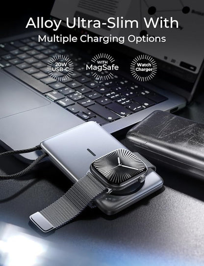 LISEN Ultra Slim MagSafe Battery Pack,10000mAh Fast Charging MagSafe Power Bank Slim Wireless,Slim Magnetic Portable Charger,Magnetic Power Bank for iPhone 17/16/15,Apple Watch Series 11 10 9，Black