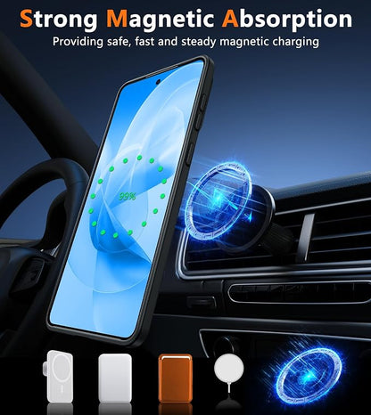 FNTCASE for Samsung Galaxy S25 Edge Case: [Compatible with Magsafe] Translucent Matte Cases with [Screen Protector] Military Grade Shockproof Protective Magnetic Phone Cover (Black 6.7 inch)