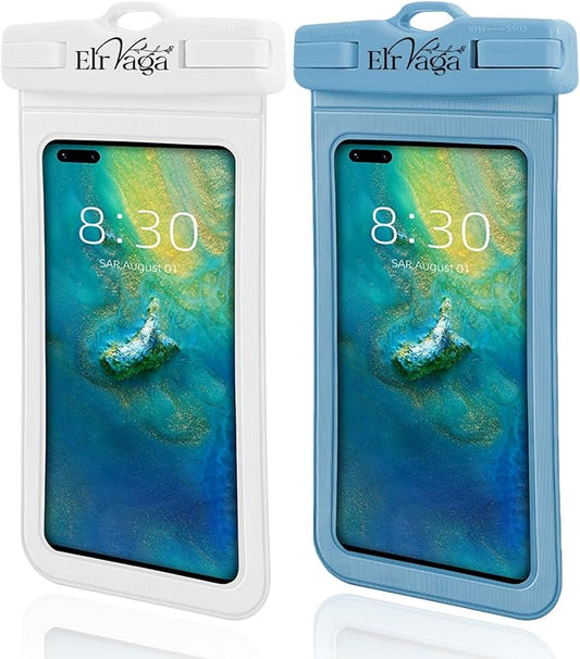2 Pack IPX8 Waterproof Phone Pouch for iPhone 16/15/14/13 Pro Max Plus (7.2 Inch) - Swimming, Diving, Snorkeling, Snowproof - Touchscreen Friendly Underwater Photography Dry Bag (White&Blue)