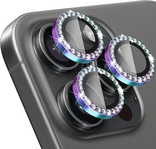 ShinKin Camera Lens Protector for iPhone 16 Pro/iPhone 16 Pro Max, Glitter Camera Cover, 9H Tempered Glass Individual Metal Ring Camera Protector for iPhone 16 Pro/16 Pro Max (Diamond -Colorful)