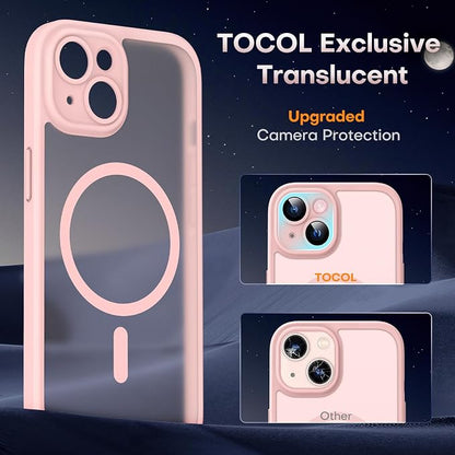 TOCOL for Phone 13 Case, Compatible with Magsafe Charger, Full Camera Protection, Drop Protection, Translucent Matte Phone Case for iPhone 13 6.1 inch (Light Pink)