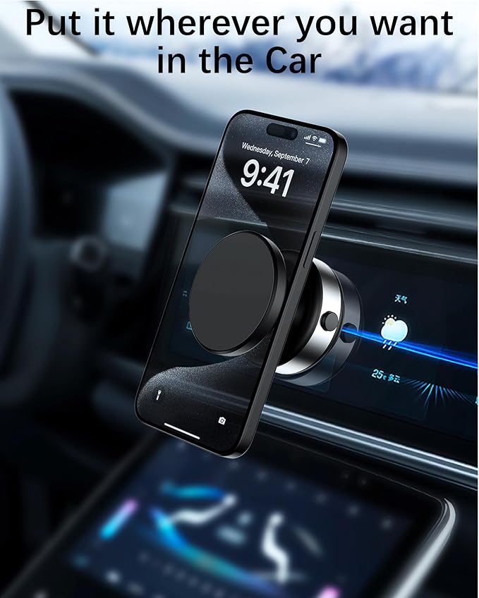 Electric Vacuum Suction Cup Magnetic Phone Mount, 360 Rotatable Magnetic Cell Phone Holder, Adjustable Hands-Free Portable for Magsafe iPhone Car Gym Mirror Smooth Surface(Silver)
